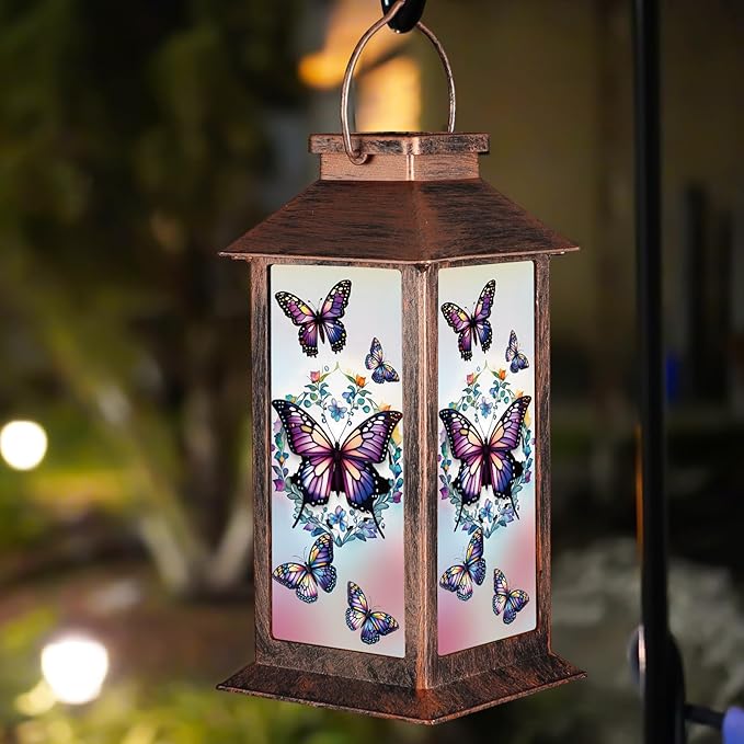 Solar Lantern Outdoor Waterproof Butterfly Garden Decor Birthday Gifts for Women Mom and Grandma Solar LED Plastic Decorative Hanging Light for Yard(Butterfly)-VerdiqueGarden