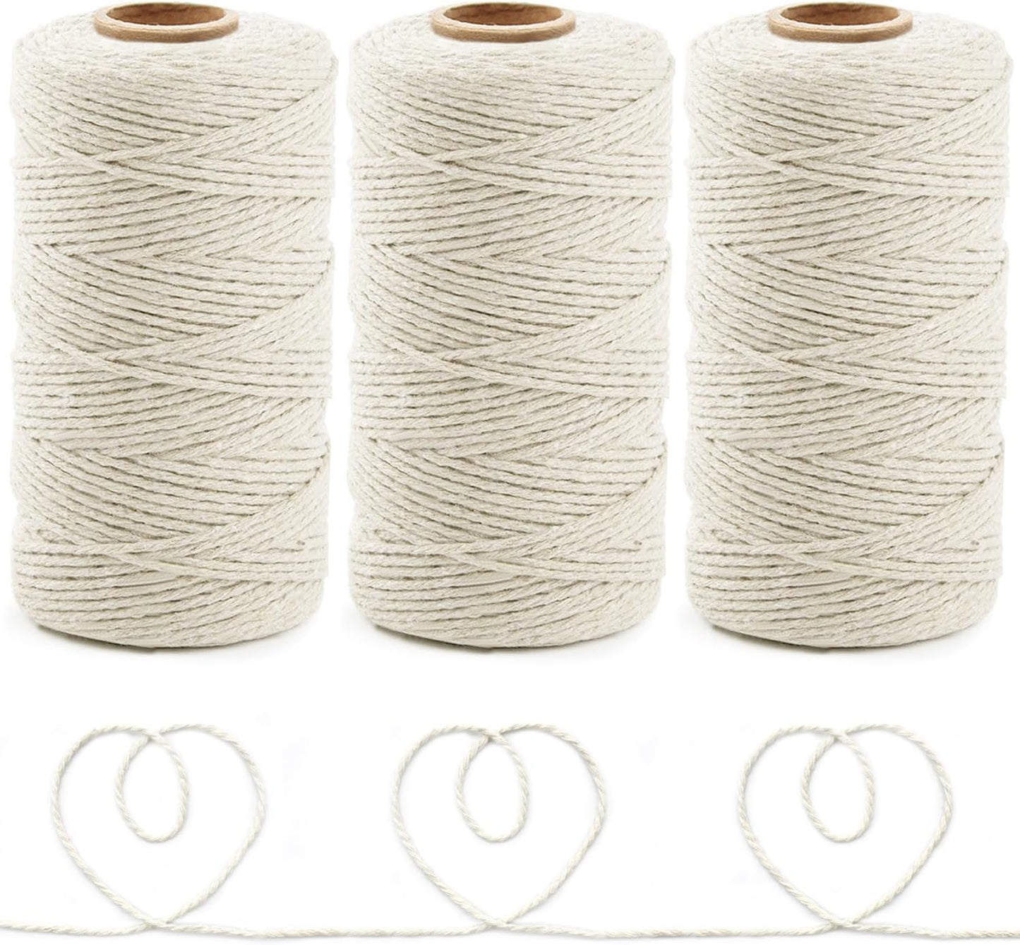 Anvin 984 Feet Cotton Twine Natural Jute Twine Packing Twines Bakers Twine Beige Twine Wrapping Butchers Baking Arts and Crafts Gardening(Pack of 3, 10 Ply 2mm Thick)-VerdiqueGarden