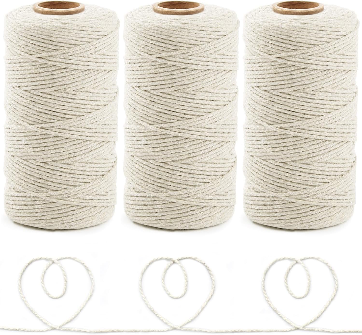 Anvin 984 Feet Cotton Twine Natural Jute Twine Packing Twines Bakers Twine Beige Twine Wrapping Butchers Baking Arts and Crafts Gardening(Pack of 3, 10 Ply 2mm Thick)-VerdiqueGarden