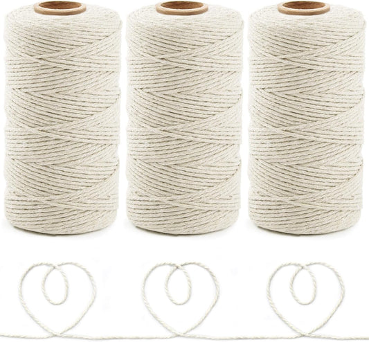 Anvin 984 Feet Cotton Twine Natural Jute Twine Packing Twines Bakers Twine Beige Twine Wrapping Butchers Baking Arts and Crafts Gardening(Pack of 3, 10 Ply 2mm Thick)-VerdiqueGarden
