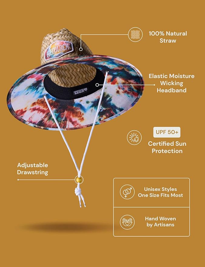 Straw Hat for Men & Women | Lifeguard Hat, Beach Hat & Sun Hat | UPF 50+ Wide Brim for Sun Protection | One Size | Hemlock-VerdiqueGarden