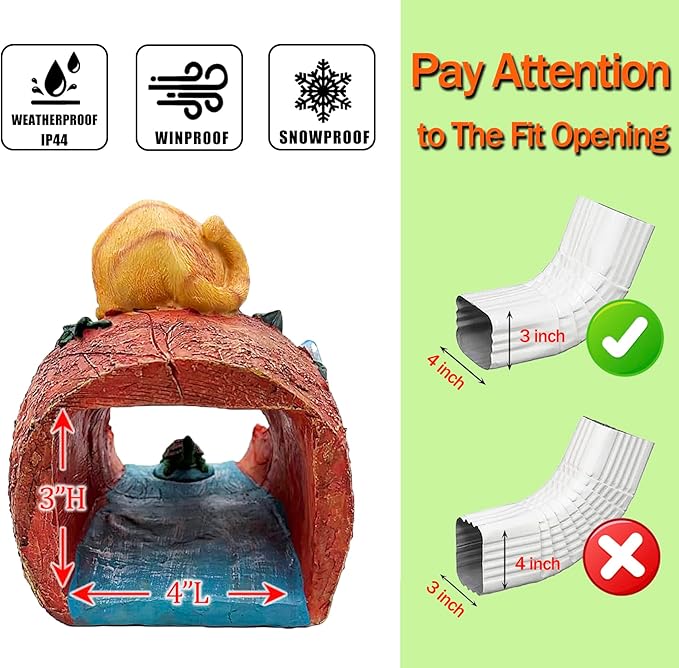 Teaeeno Orange Cat Decor Statue Gutter Downspout Extension Decorative,Animal Statue Outdoor Decor,3"×4" Rain Gutter Downspout Splash Block,Garden Splash Block Outdoor Sculpture,Rain Downspout Diverter-VerdiqueGarden