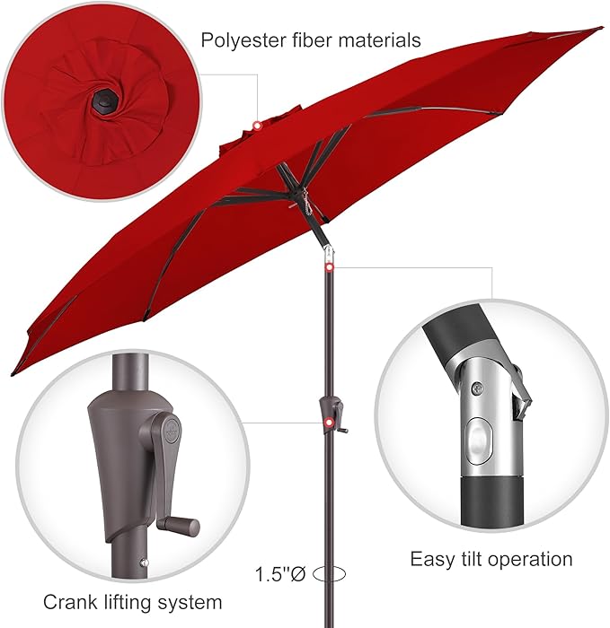10ft Outdoor Patio Umbrella - Table Umbrella Waterprool UV Protection, Sombrillas de Patio with Push Button Tilt&Crank, Sun Umbrella for Pool, Porch, Garden, Deck, Backyard(Red)-VerdiqueGarden