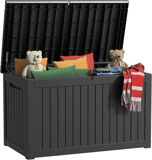 260 Gallon Outdoor Storage Box Waterproof, UV Resistant Resin Deck Box with Hydraulic Rod, Lockable Design and Enhanced Durability for Patio, Garden, and Poolside Use-VerdiqueGarden
