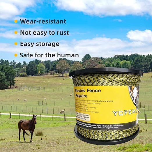 Upgraded Electric Fence Polywire 5050 Feet 1540 Meters, 6 Stainless Steel Strands for Reliable Conductivity and Rust Resistance, Portable Electric Fencing,UV, Rust Resistant-VerdiqueGarden