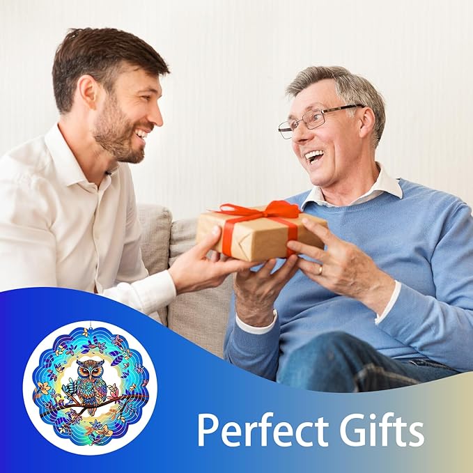 Owl Metal Wind Spinners Owl Gifts for Mom Women Grandma,12inch Hanging Wind Spinner for Outdoor&Indoor Decor Wind Kinetic Christmas Mother Ornament Gifts for Yard Garden Decoration-VerdiqueGarden