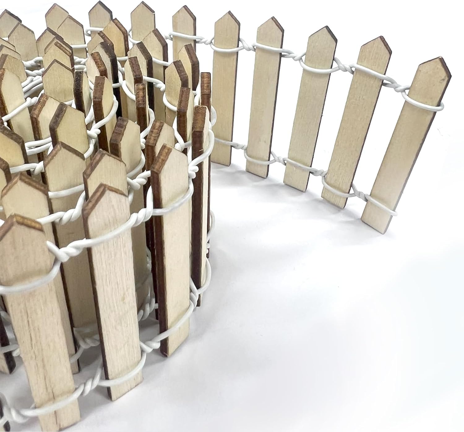 35 Inches Mini Fairy Garden Fence DIY Small Wood Decorative Picket Fence Micro Landscape Miniature Ornaments for Dollhouse, Crafts, Diorama Project, Plant Pot (Nature Wood-Brown Edge)-VerdiqueGarden