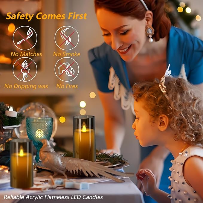 Metaku Flickering Flameless Candles Battery Operated 3D Moving Wick LED Candles with Remote, Set of 2 Grey Acrylic Electric Candles for Christmas Halloween Valentines Wedding Home Decor,D 3"×H 6"-VerdiqueGarden