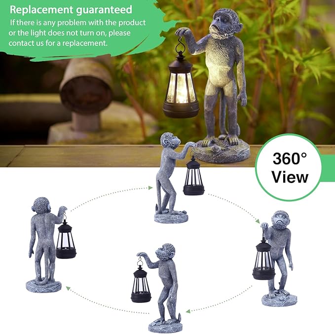 Garden Statue Monkey Figurine - Monkey Decor with Solar Powered Led Lights for Patio Lawn Balcony Yard - Ideal Gift for Women Moms Grandma Housewarming-VerdiqueGarden