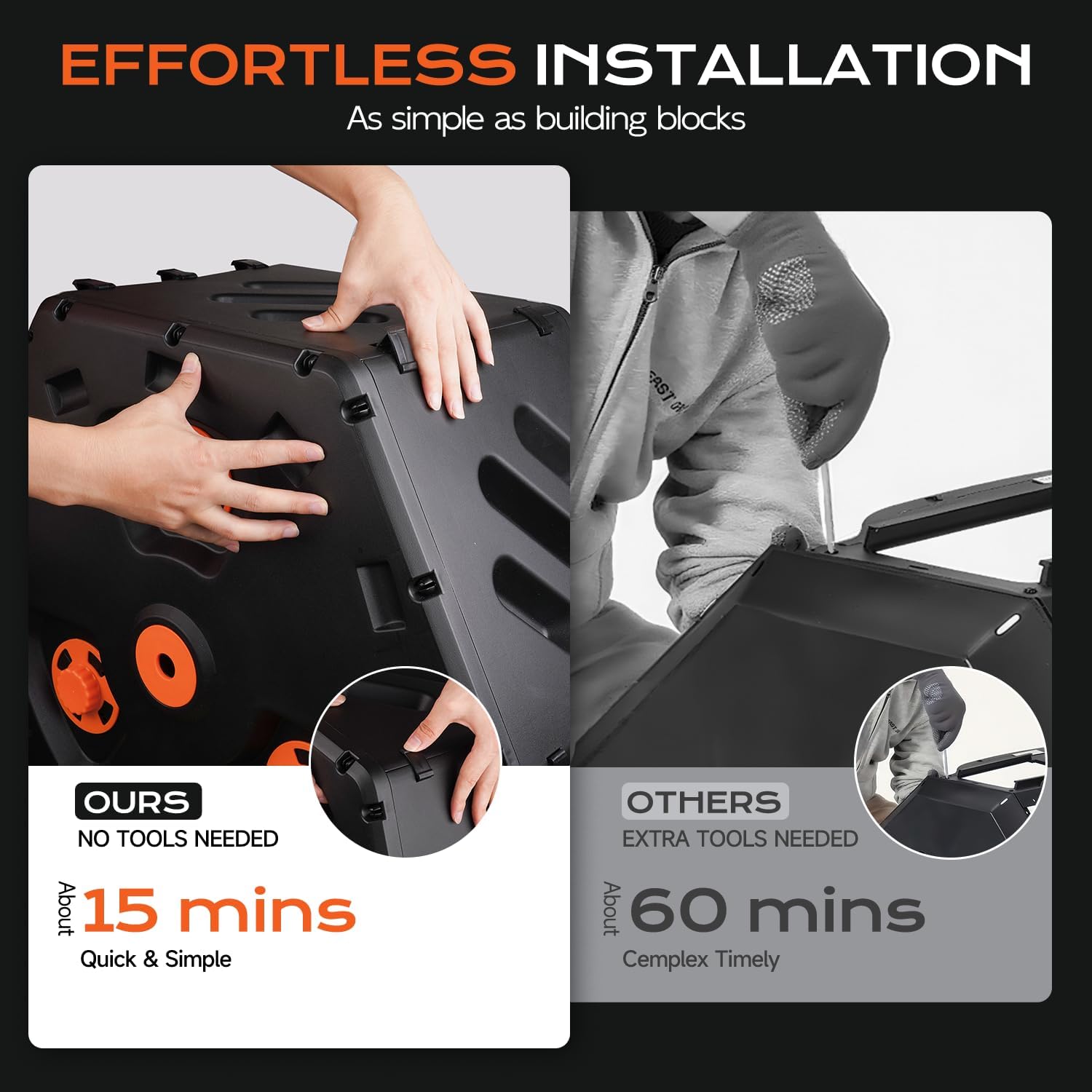 Compost Bin Outdoor 45 Gallon/170L, Fast Assemble Compost Tumbler, 360°Rotating Dual Chamber Large Composter for Outside, Garden, Backyard, and Yard-VerdiqueGarden