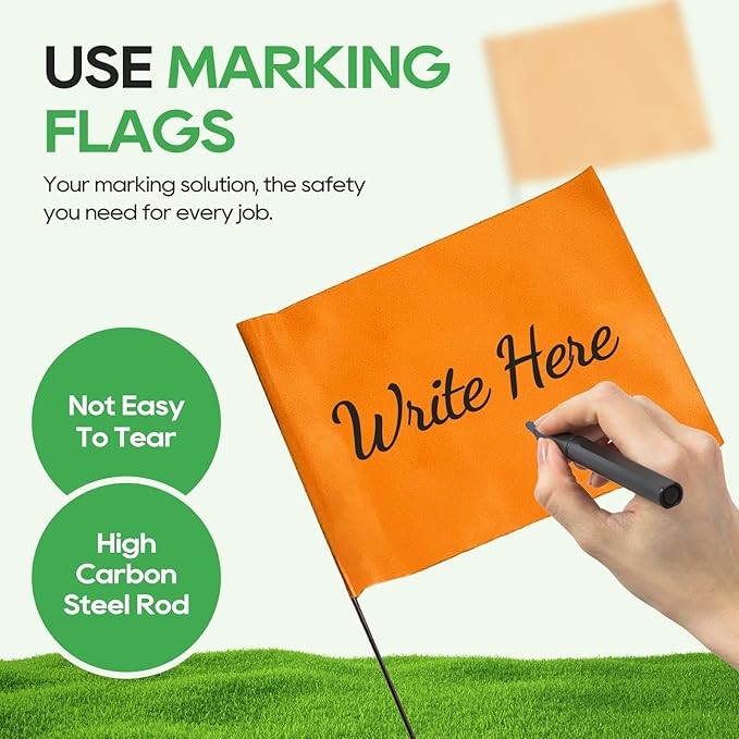 Zozen 50Pack Fluorescent Orange Marking Flags, Writable/15x4x5 Inch, Yard Flags for Lawn & Irrigation & Landscape & Sprinkler & Survey & Dog Training.-VerdiqueGarden