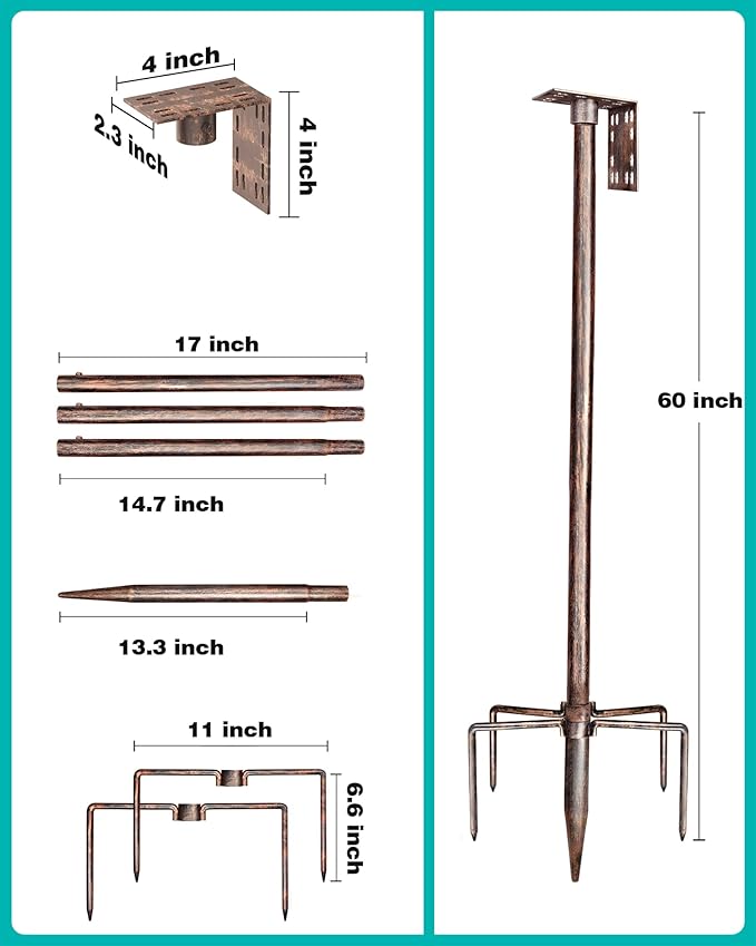 Bird Feeder Pole – 60 Inch Height Bird House Pole with 1-Inch Dia Heavy Duty for Birdfeeders, Feeding Stand with Mount Kit for Outdoor, Slip-Fit Connection, Copper Brushed-VerdiqueGarden