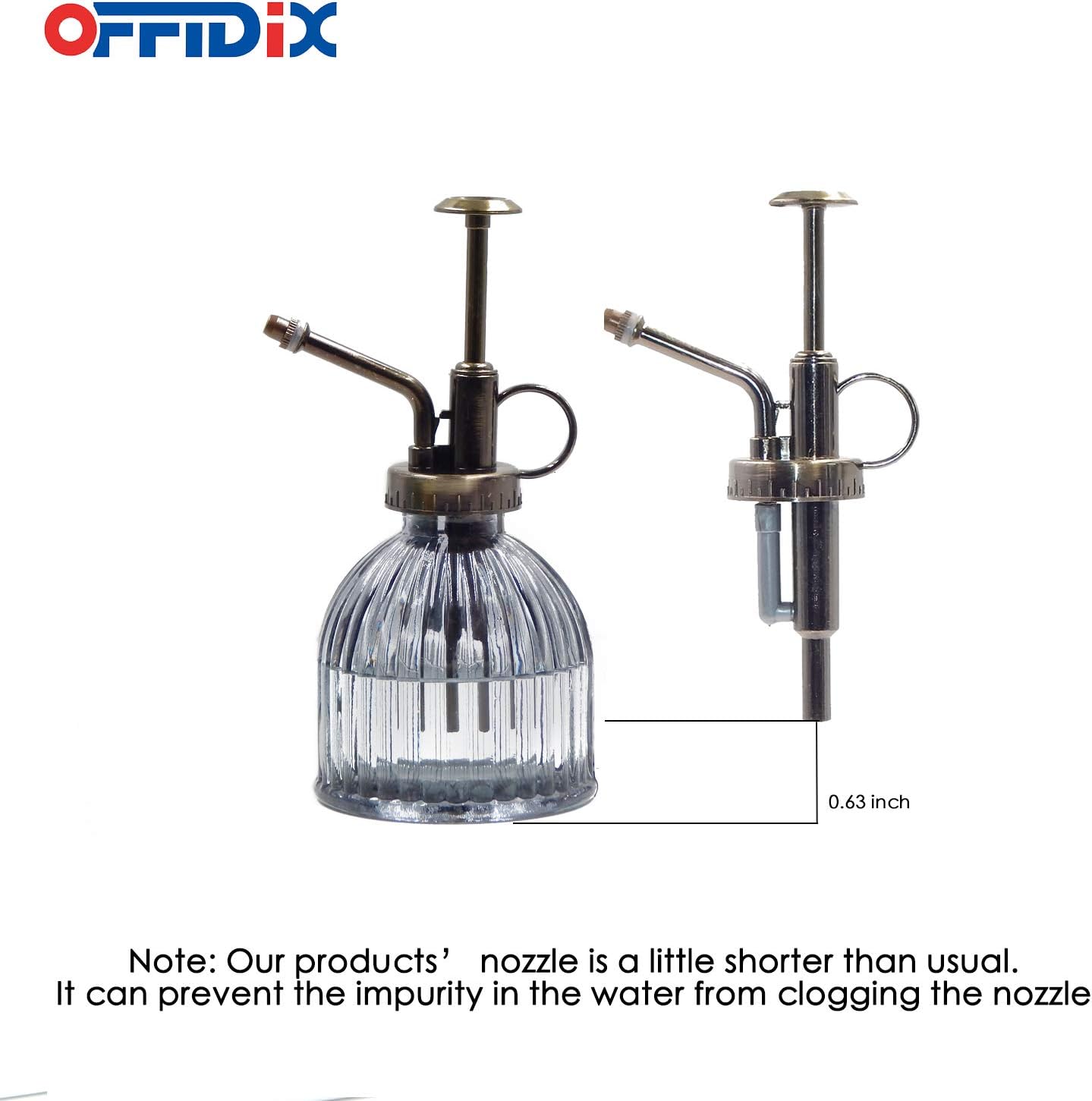 OFFIDIX Plant Mister plant water Spray Bottle, 6.3" Tall Vintage Style with Bronze Plastic Top Pump One Hand Glass Watering Can for Indoor Potted Plants Terrariums (Dark Gray)-VerdiqueGarden