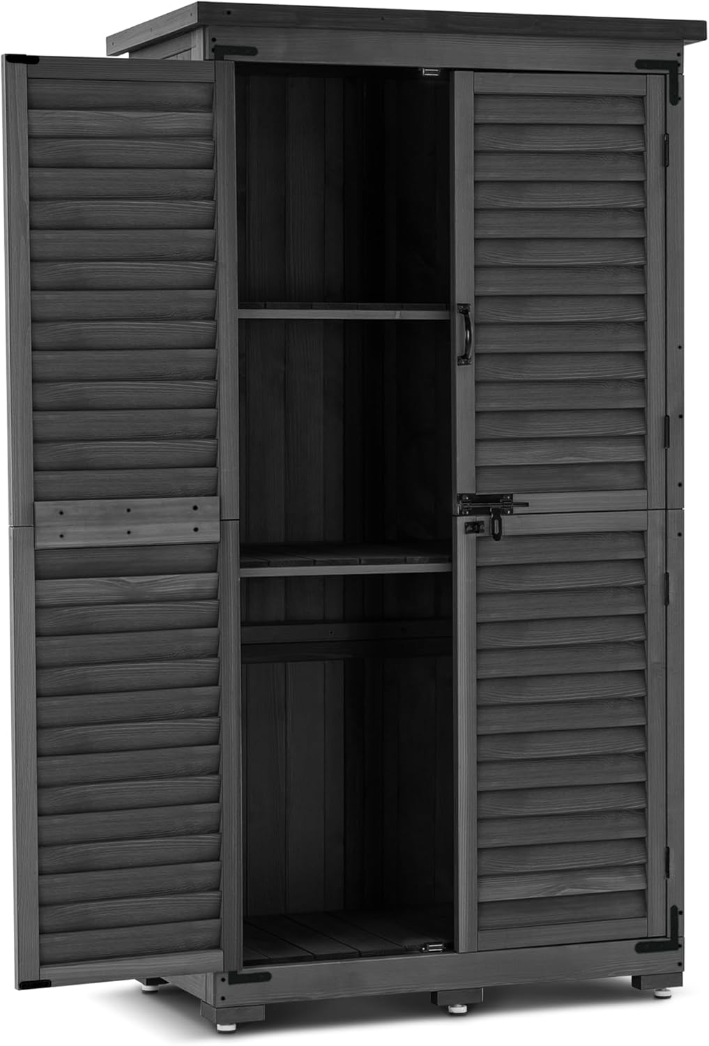 MCombo Outdoor Storage Cabinet, Garden Storage Shed, Outside Vertical Shed with Lockers, Outdoor 63 Inches Wood Tall Cabinet for Yard and Patio 0870 (Grey)-VerdiqueGarden