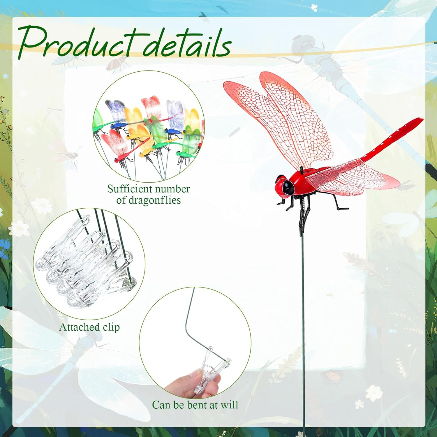 12 Pcs Colorful Dragonfly Clips 3D Simulation Dragonfly Garden Stakes Decor Deer and Horse Fly Deterrent, Bird Fly Scare Devices for Patio Garden Decoration-VerdiqueGarden