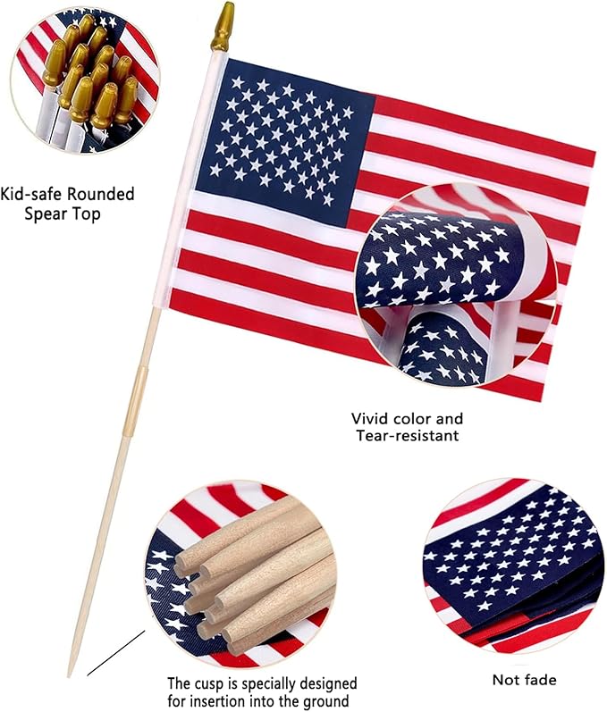 12 Pack 12x18 Inch American Flags for Outside, US Flags with Kid-Safe Spear Top ,American Flags on Stick, Patriotic Decorations,Perfect for Flag Day, Memorial Day, Independence Day Patriotic Holiday Yard Garden Flags-VerdiqueGarden