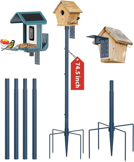 Bird Feeder Pole Stand – 74.5 Inch Height Feeding Station with 1-Inch Dia Heavy Duty for Hanging Feeders, Bird House Pole Mount Kit for Outdoor, Slip-Fit Connection，Blue-VerdiqueGarden