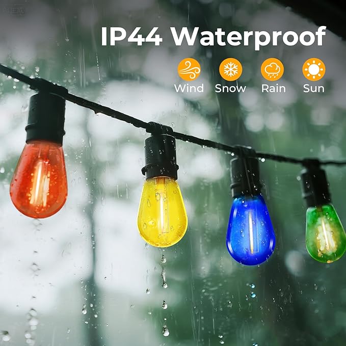 15 Pack S14 Colored LED String Light Bulbs, 1W Plastic Shatterproof Replacement Bulbs for Outdoor Patio Backyard Lights, E26 Medium Base, Dimmable, Warm White 2200K, Red/Green-VerdiqueGarden