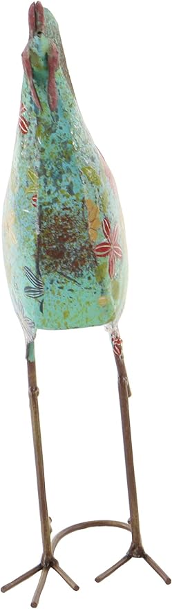 Deco 79 Metal Rooster Decorative Garden Sculpture Indoor Outdoor Distressed Standing Garden Statue with U Shaped Feet, Outdoor Sculpture 10" x 5" x 17", Green-VerdiqueGarden
