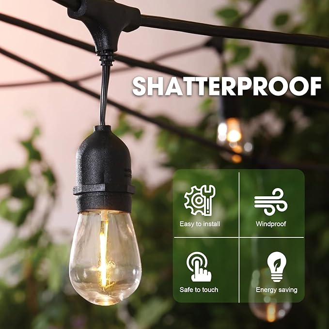 LED S14 Replacement Light Bulbs for Patio String Light, Shatterproof & Waterproof Hanging Light Bulbs for Outdoor String Lights, Dimmable, E26 Base, 24 Pack-VerdiqueGarden