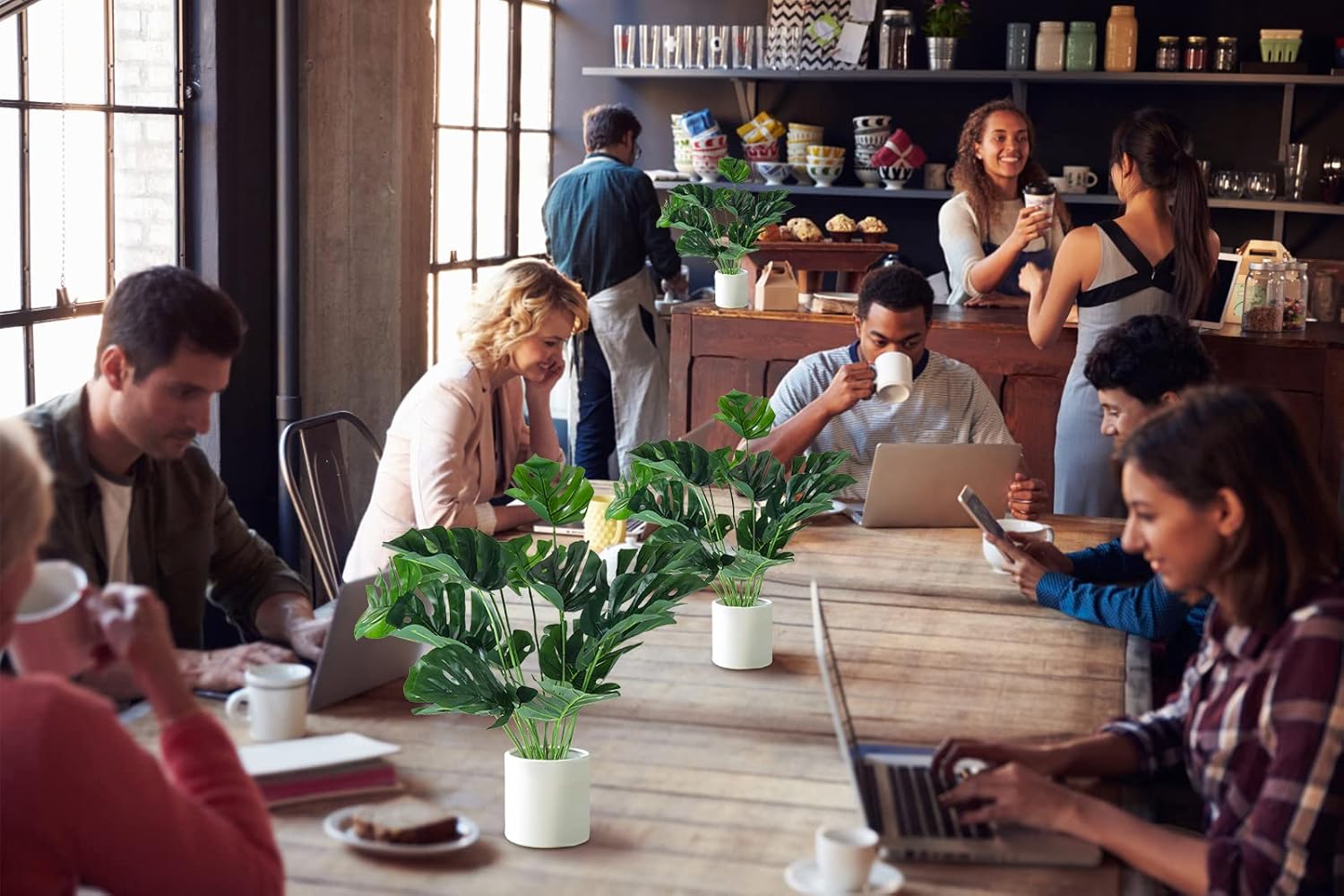 RECUTMS Artificial Palm Tree Leave Plants Faux Large Tropical Monstera Turtle Leaf Indoor Outdoor UV Resistant Fake Plant Greenery Hawaiian Luau Jungle Beach Party Home Garden Spring Summer Decoration-VerdiqueGarden