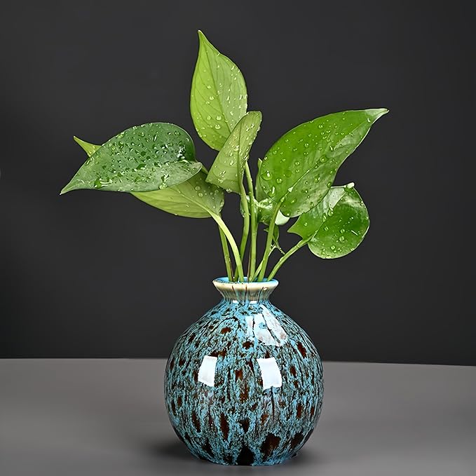 Ceramic Bud Vase Set, Fambe Blue Glazed Finish, Decorative Flower Vases (Blue-Set of 3)-VerdiqueGarden