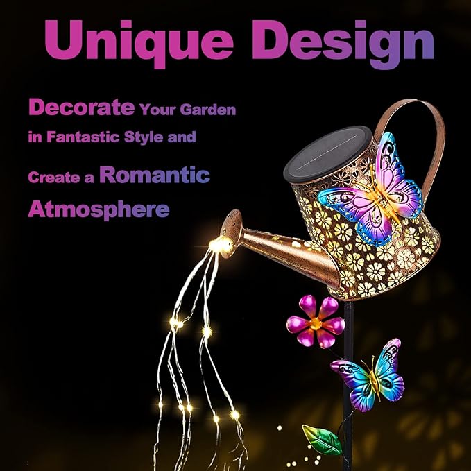 Solar Watering Can with Lights Outdoor Garden,Waterproof Garden Stake Lights Decoration for Yard Lawn Patio Pathway Front Porch Landscape Gardening Gifts for Mom Grandma Women Birthday Gift-VerdiqueGarden