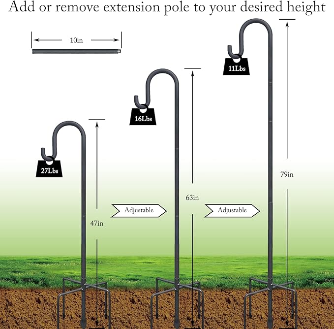 Highpro Shepherd Hook for Outdoor 47 Inch Bird Feeder Hanger Heavy Duty for Hummingbird Feeder Hanger Stand with 5-Prong Base for Lanterns, Wedding (2 Packs)-VerdiqueGarden