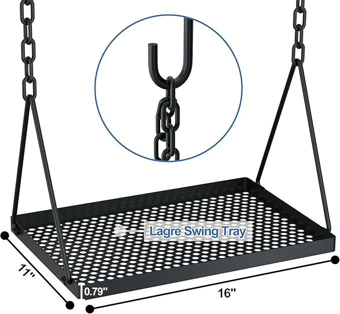 RELIANCER Grill Swing,Campfire Grill Cooking Stand w/8 Hooks & Storage Bag,Cast Iron BBQ Party Swing Grilling Cooking Rack,Outdoor Picnic Camping Cookware Hanging Rack,Collapsible Bonfire Barbecue Set-VerdiqueGarden