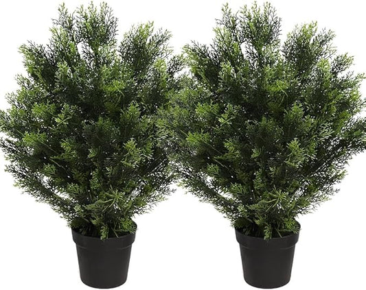 momoplant 31 Inch Tall Artificial Cedar Topiary Tree Set of 2 Faux Cypress Evergreen Potted Plants for Outdoor & Indoor Decor-VerdiqueGarden