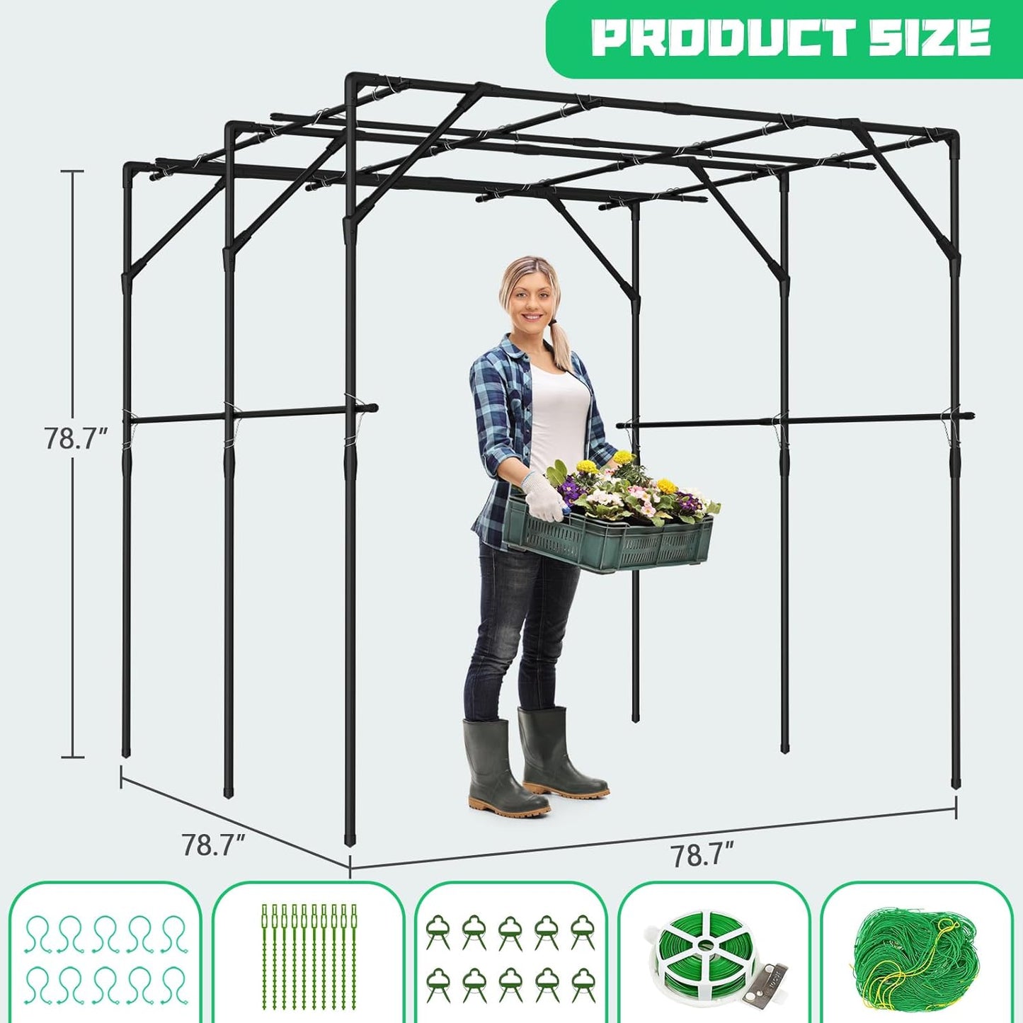 DoCred Tall Garden Arch Trellis for Climbing Plants, 79in Tall Metal Plant Support Trellis Archway for Climbing Vine Vegetable/Fruit/Flower Outdoor Yard Lawn Garden Arch Tunnel Trellis-VerdiqueGarden