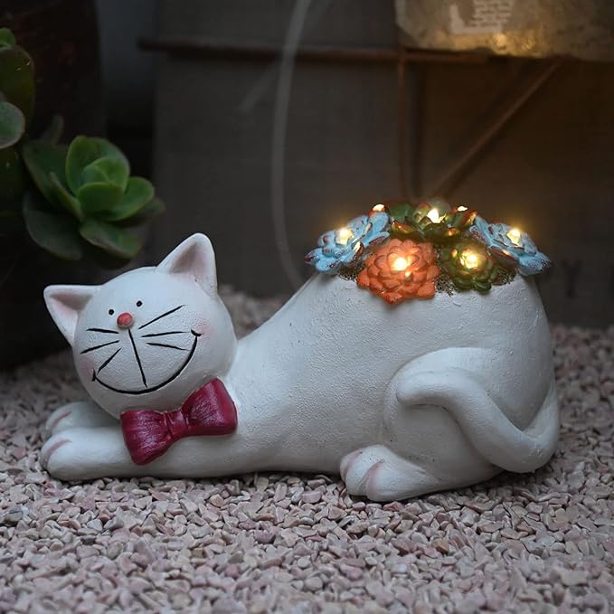 Cat Garden Figurines Outdoor Decor Solar Statue with LED Lights for Patio Lawn Yard Art Decoration Housewarming Garden Gift-VerdiqueGarden