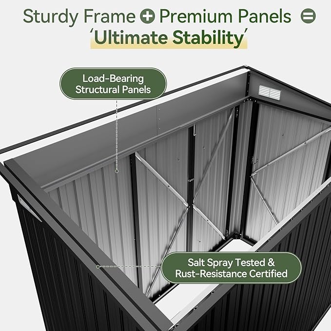 Aoxun 7' x 4' Shed 140 CU.FT Outdoor Waterproof Storage Shed with Triple Lockable Door Garden Metal Tool Shed for Outside-VerdiqueGarden