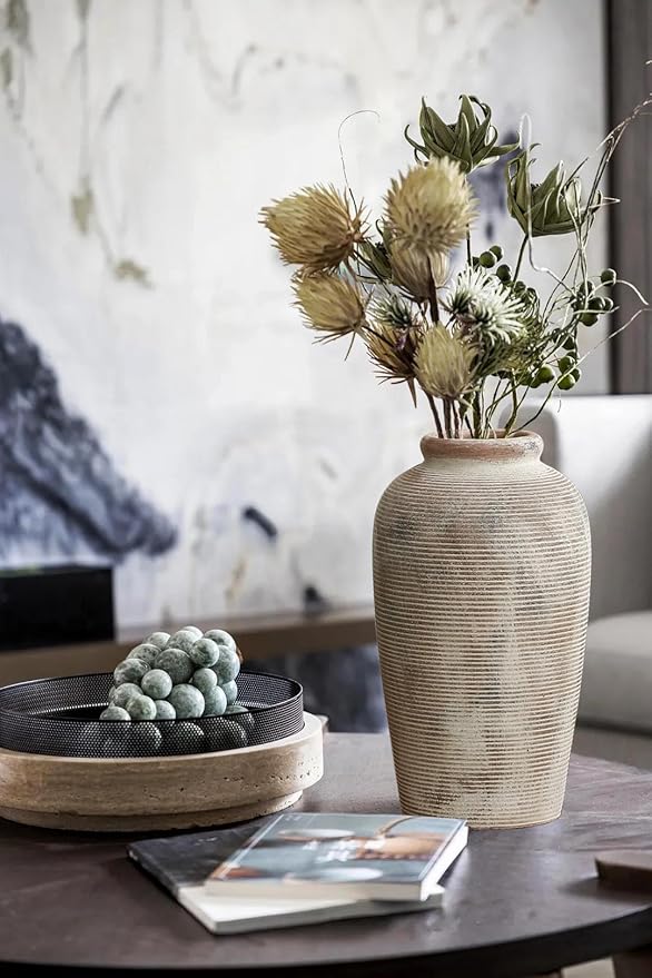 Decorative Ceramic Rustic vase,Tall vase for Minimalist Decoration,11" Large Vintage Vase for Home Decor,Centerpiece,Living Room,Enterway,Gray-VerdiqueGarden