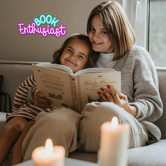 Book Enthusiast Neon Sign Wall Decor,Neon Light Bedroom Wall Decor Suitable Indoor Light for Classroom Book Party Library Reading Room Decoration Bookish Gifts-VerdiqueGarden