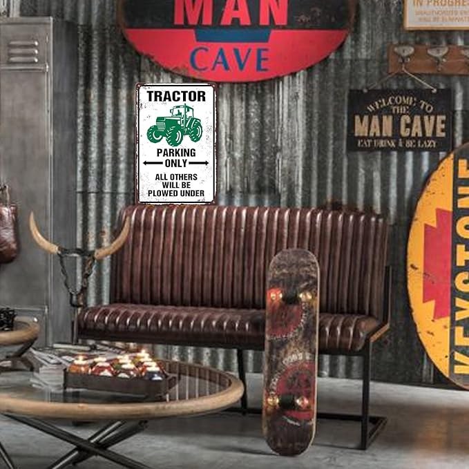 Tractor Tin Signs Antique Tractor Wall Decor Outdoor Tractor Crossing Signs Metal Tractor Parking Only All Others Will Be Plowed Under Sign Tractor Crossing Road Sign Green Tractor Gifts For Men-VerdiqueGarden