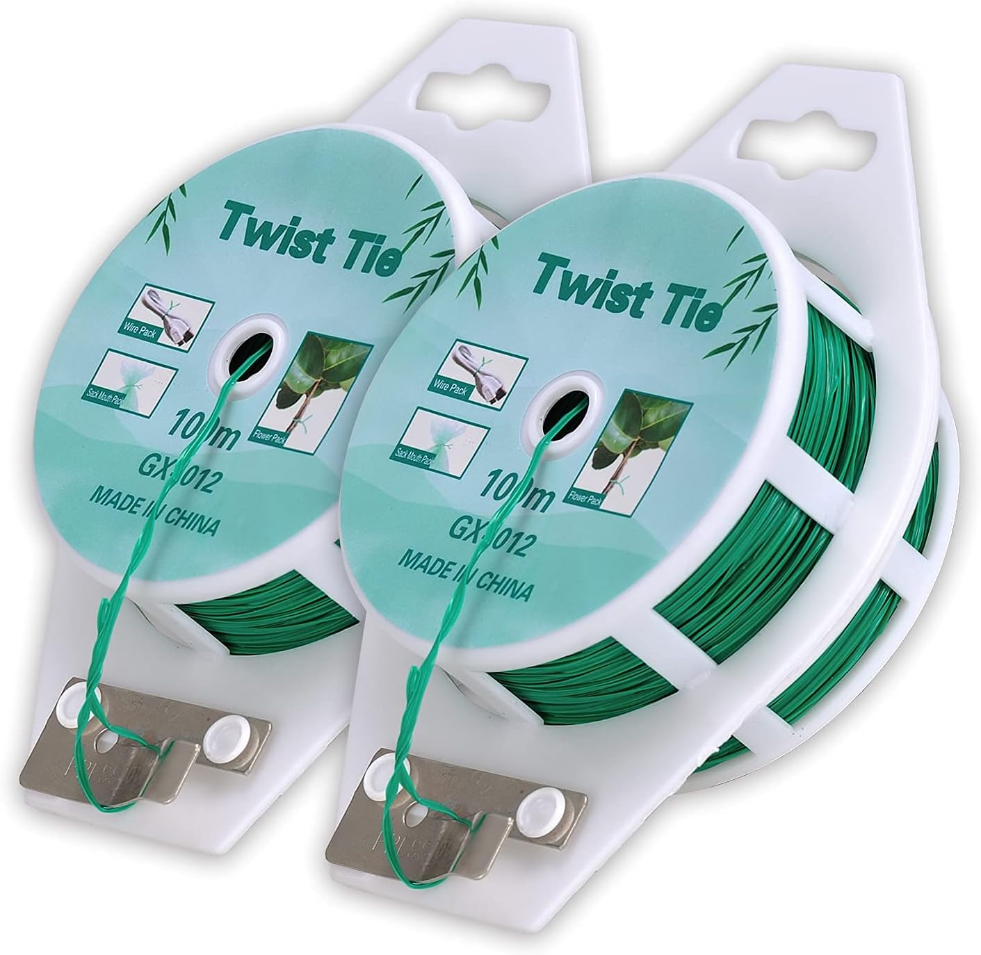 (2 Reels) Garden Wire, Twist Ties Heavy Duty with Cutter 328 Ft Multi-Function Green Coated Tape to Support Plant Tie Up Bags for Home Office (328 Feet / 100 m)-VerdiqueGarden