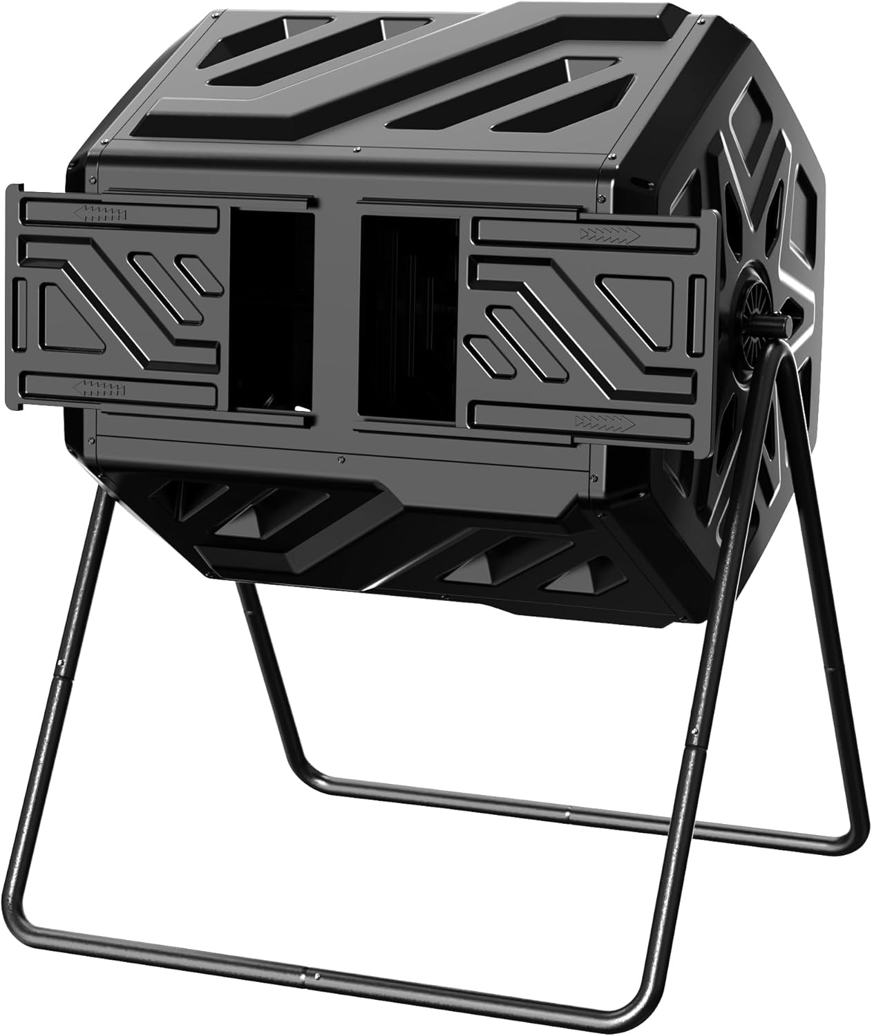 Compost Bin Outdoor Composter, Fast Assembly 43 Gallon Dual Chamber Outdoor Compost Tumbler, Heavy Duty Tumbling Rotating Composter for Patio, Garden,Yard, Black, Easy Setup, Gloves Included-VerdiqueGarden