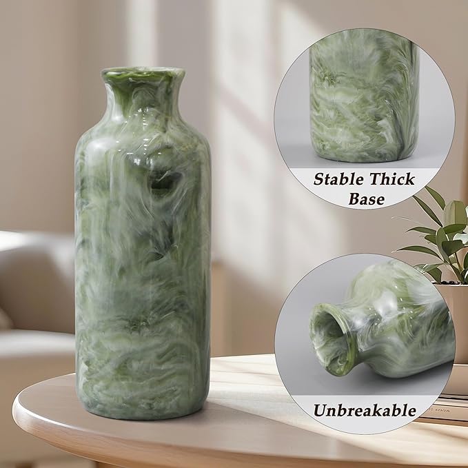 Resin 3 Piece Vase Set, Farmhouse Decor, Home Decorative Vase, Vases for Your Kitchen, Bedroom, Office, Living Room, Bathroom, & Shelf Centerpiece Table Decorations, Green-VerdiqueGarden
