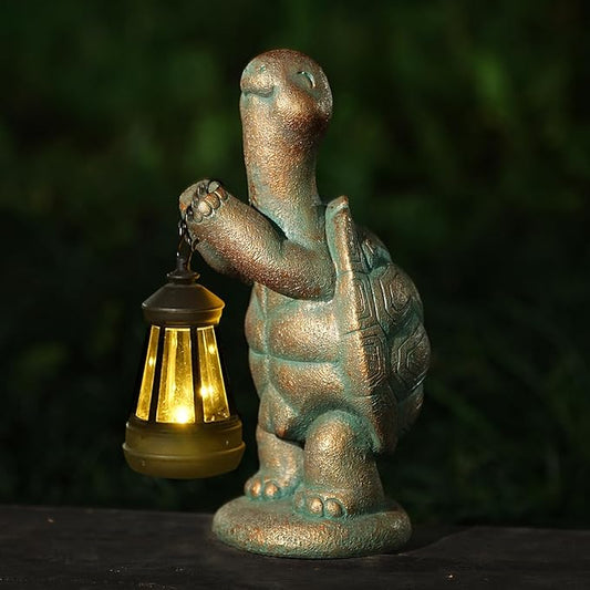 Turtle Solar Powered Outdoor Garden Statue, Resin Turtle Statue with Solar Light Lantern, Decorative Lawn, Yard Outdoor Turtle Decoration. Unique Home Decoration, Gifts for Women-VerdiqueGarden
