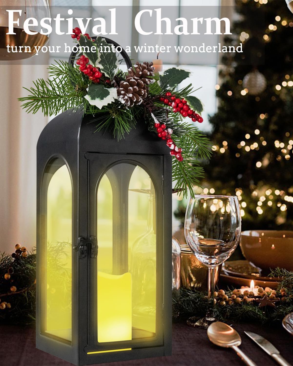 Bdor Lantern Decorative Candle Lantern 16 Inch Remote Vintage Decorations with Timer LED Metal Hanging Lantern for Home Outdoor Porch Decor Christmas Centerpieces for Tables-VerdiqueGarden