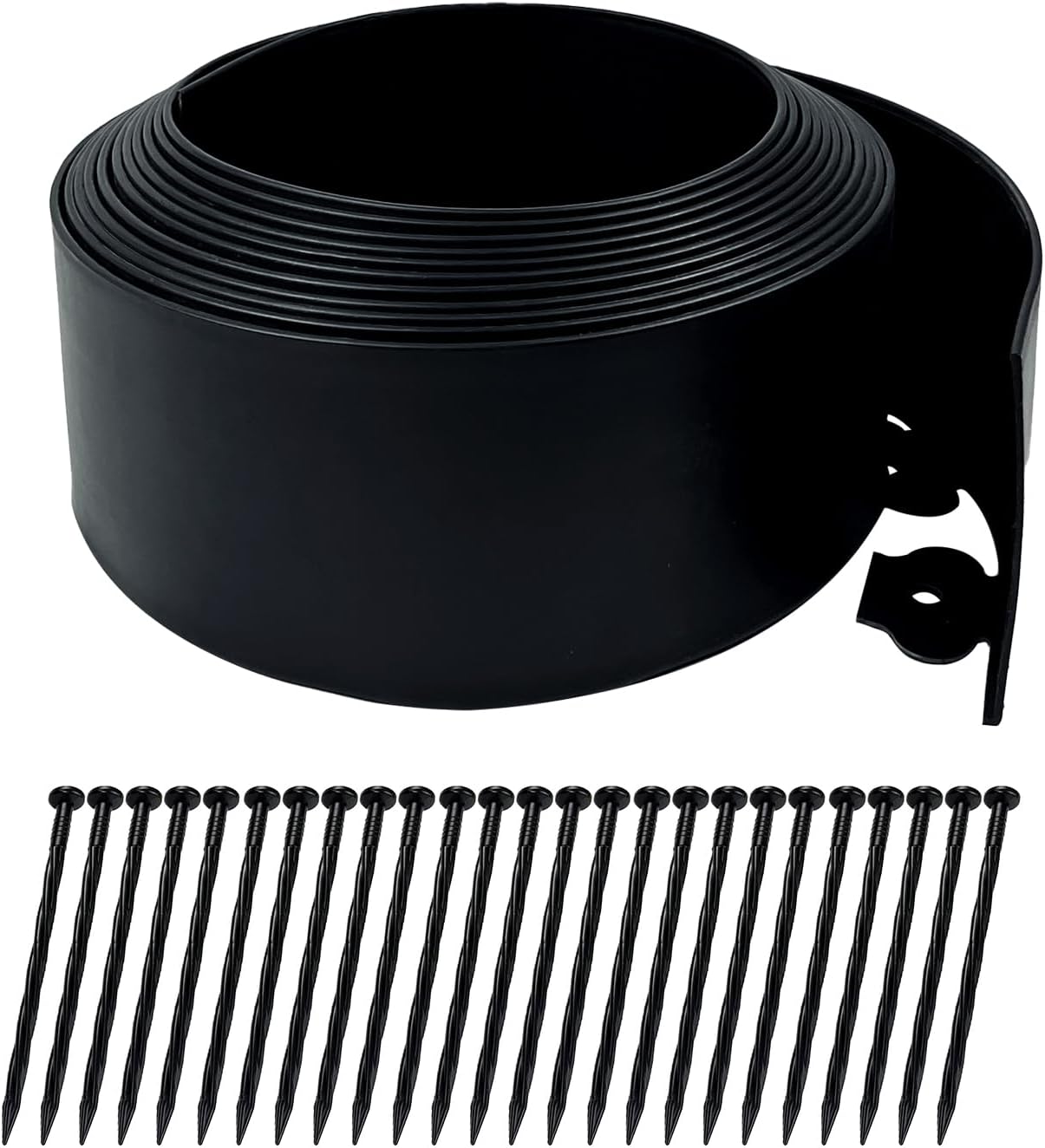 Hugeleaf 26 Feet Landscape Edging with 25pcs Spikes 4.5 Inch Tall Garden Edging for Landscaping, Garden, Flower Beds, Lawn (Black)-VerdiqueGarden