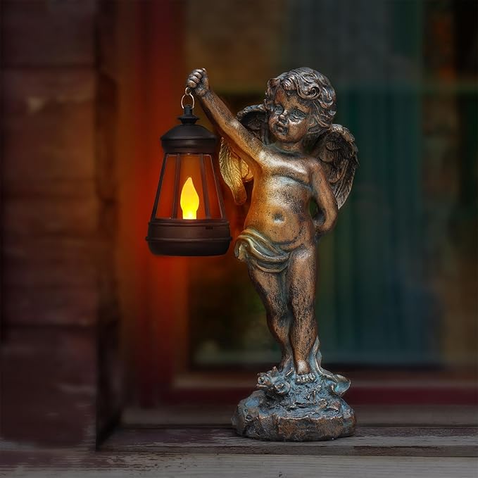 MININOVA Angel Statues Garden with Solar Lantern Outdoor Cherub Decorations Patio Yard Lawn Ornaments Housewarming Gifts for Mom Grandma Women-VerdiqueGarden