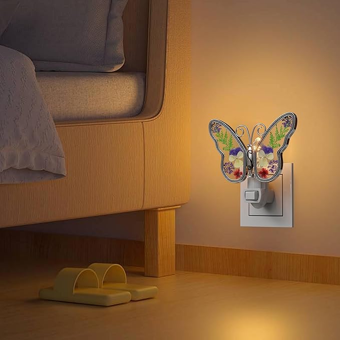 KY&BOSAM Butterfly Night Light Plug into Wall Night Lights Real Flower Glass and Metal Nightlights for Hallway Nursery Bedroom Bathroom Kids Room Kitchen Stairway Accent Elegant Themed Home Decoration-VerdiqueGarden