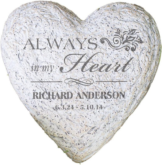 GiftsForYouNow Personalized Heart-Shaped Resin Memorial Garden Stone, 8.5" Waterproof, Indoor/Outdoor, Always in My Heart, Customized Memorial Gift, Sympathy-VerdiqueGarden