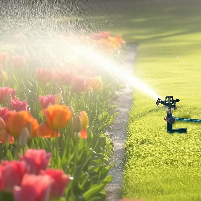 Hourleey 2 Pack Impact Sprinklers for Yard, Adjustable Pulsating Water Sprinkler Head on Step Spike, Zinc Alloy Lawn Sprinkler for 360 Degree Large Area Patio Garden Irrigation-VerdiqueGarden