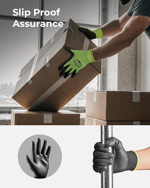 OKIAAS Work Gloves for Men，Ultra Thin and Lightweight Working Gloves with Grip, 12 Pairs Bulk Pack Construction Gloves with Polyurethane Coating for Light Duty Work (Black, XX-Large)-VerdiqueGarden