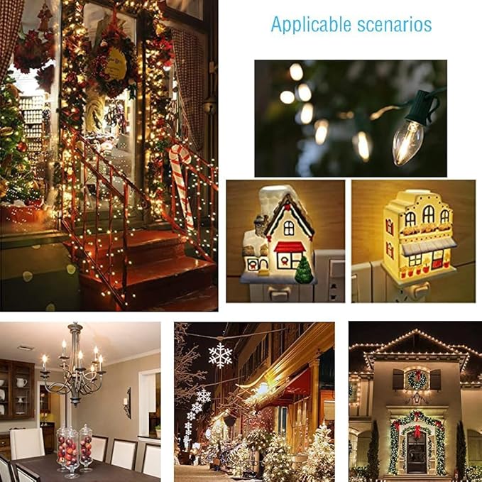 C9 Christmas Replacement LED Light Bulbs,E17 Base Commercial Grade Holiday Bulbs, 4W 5W 6W 7W Incandescent Equivalent, Warm White 2200K, Clear Plastic Bulbs for Christmas String Light - 50 Pack-VerdiqueGarden