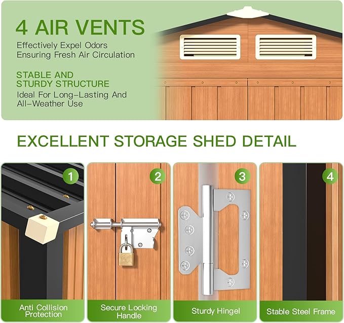 Outdoor Storage Shed, 5x3 Ft Metal Steel Tiny House with Frame Floor & Lockable Door, Vertical Outside Storage Building for Garden, Backyard, Lawn, Patio Utility, Tool Storage-VerdiqueGarden