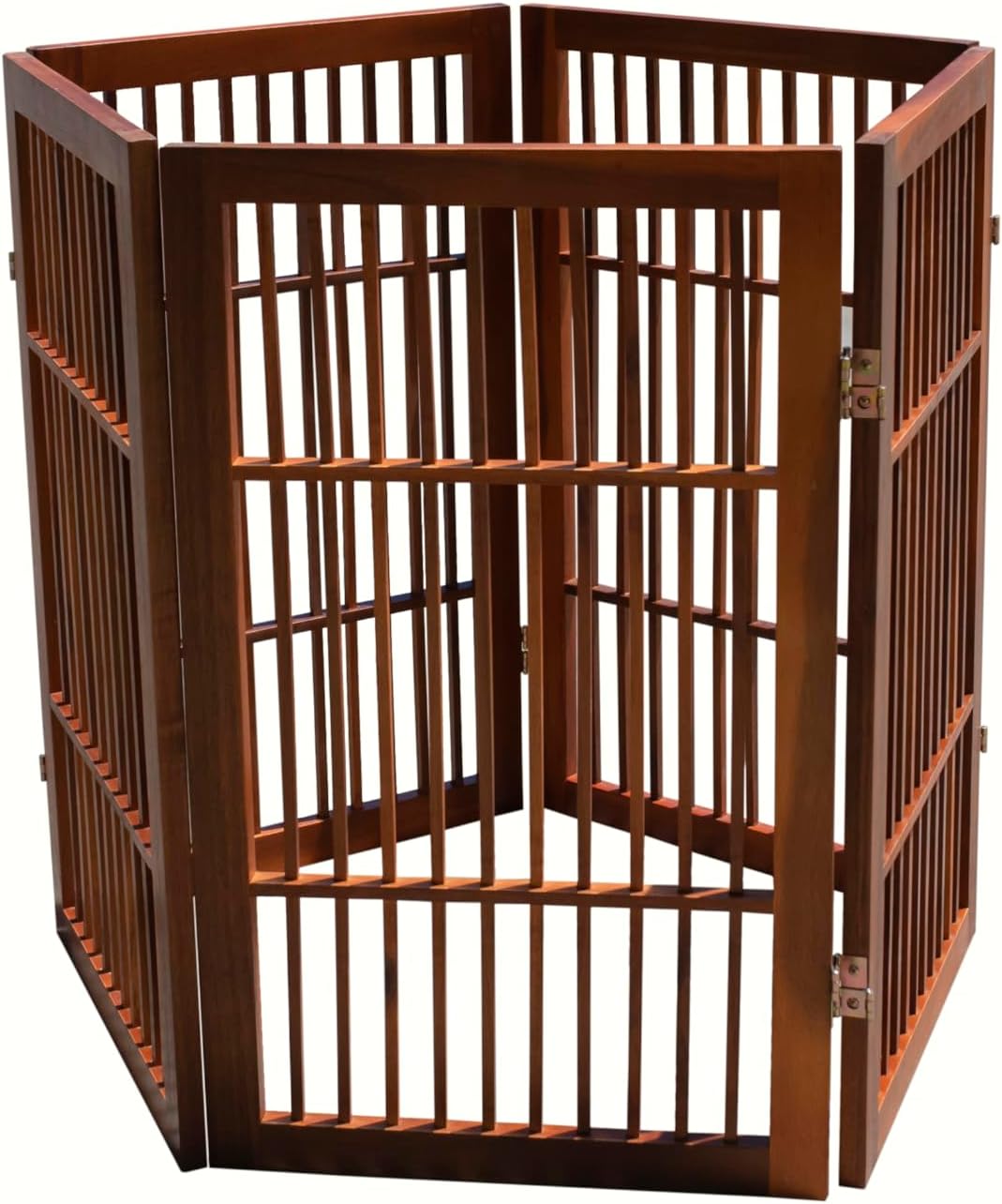 Pet Dog Gate Strong and Durable Freestanding Folding Acacia Hardwood Portable Wooden Fence Indoors or Outdoors by Urnporium (Brown Pet Gate, 5 Panel 30" Tall)-VerdiqueGarden